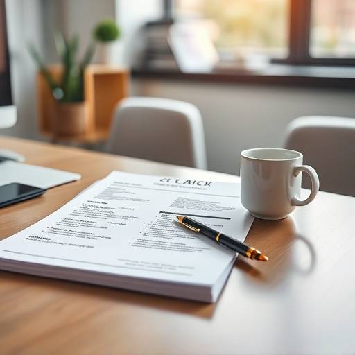 Een professioneel CV op een bureau, met een pen en een kop koffie.